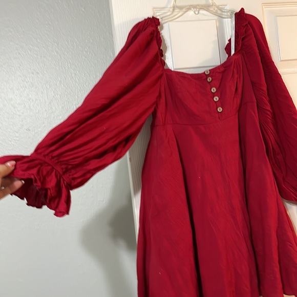 Make the Call Red Button-Up Long Sleeve Mini Dress - Picture 6 of 7